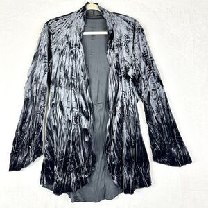 Surrealist Velvet Crinkle Cardigan Size 4 US Large Open Front Blue/Gray Boho